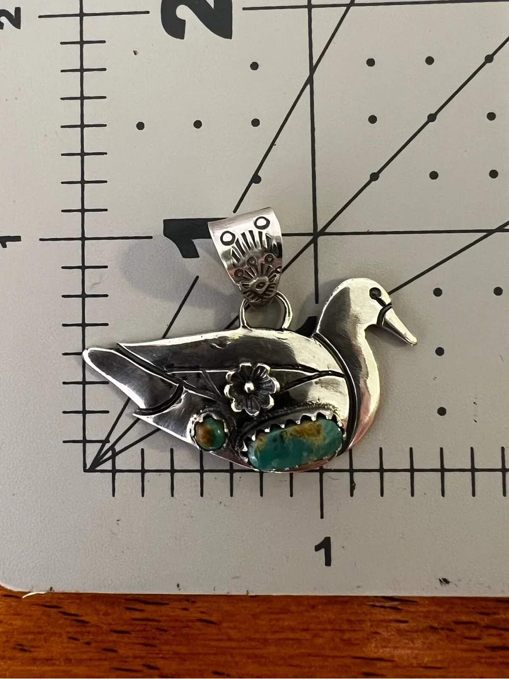 Sterling Silver Kingman Turquoise Duck Pendant - Picture 8 of 10